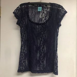 H.i.p | Navy Blue lace blouse size s
